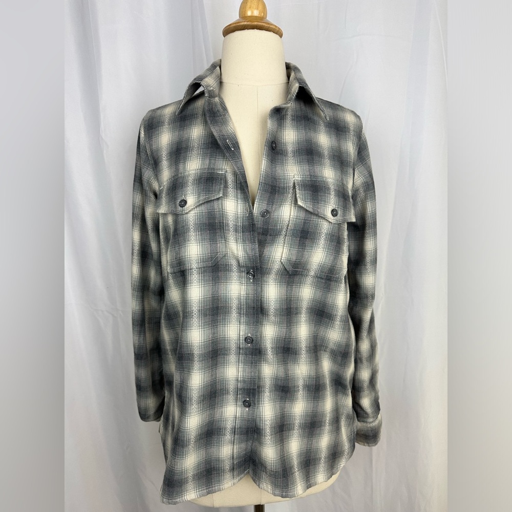 NWT Current/Elliott Grey Plaid Flannel Shirt Sz 0